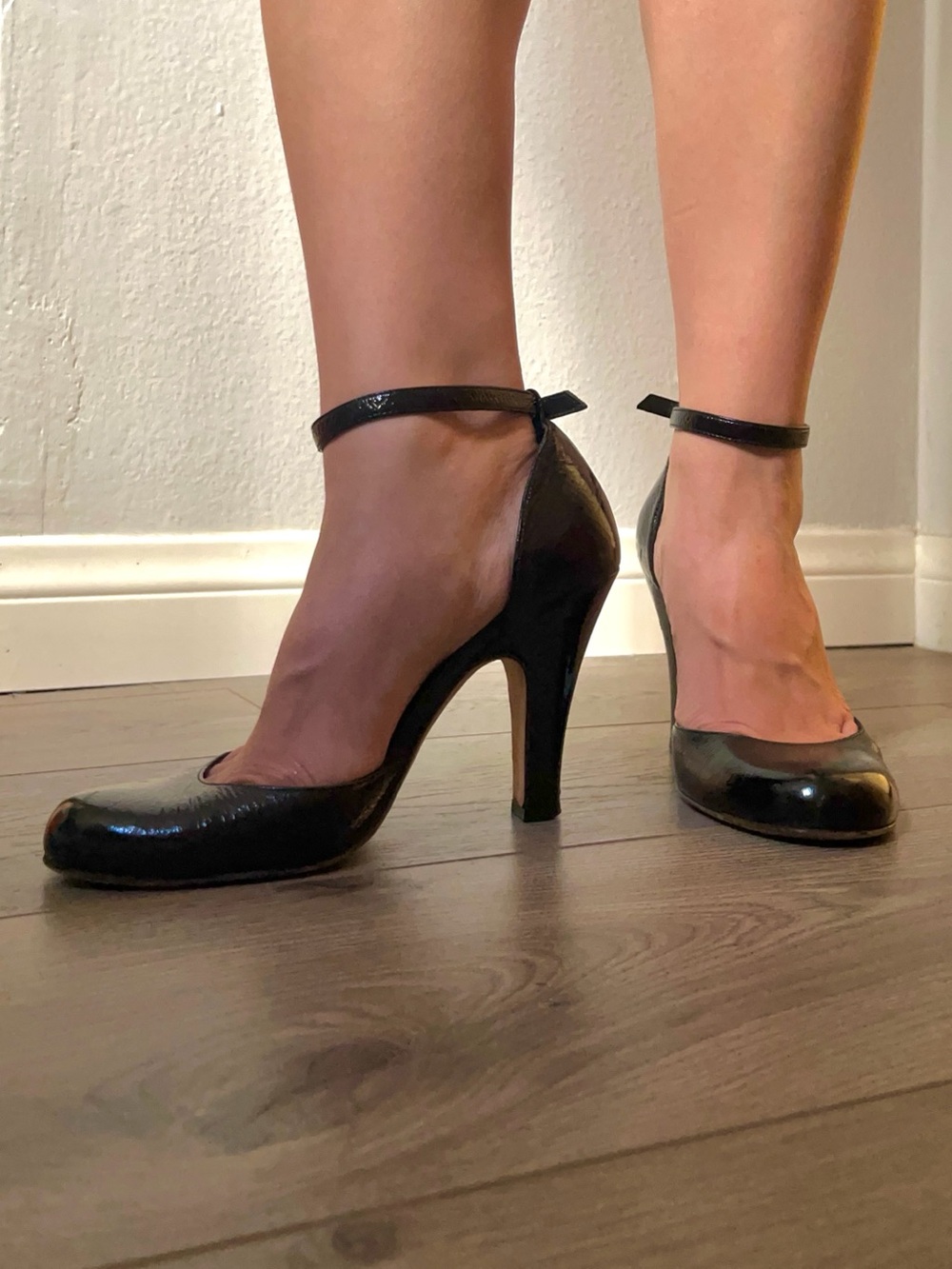 Black Patent Ankle-Strap High Heels